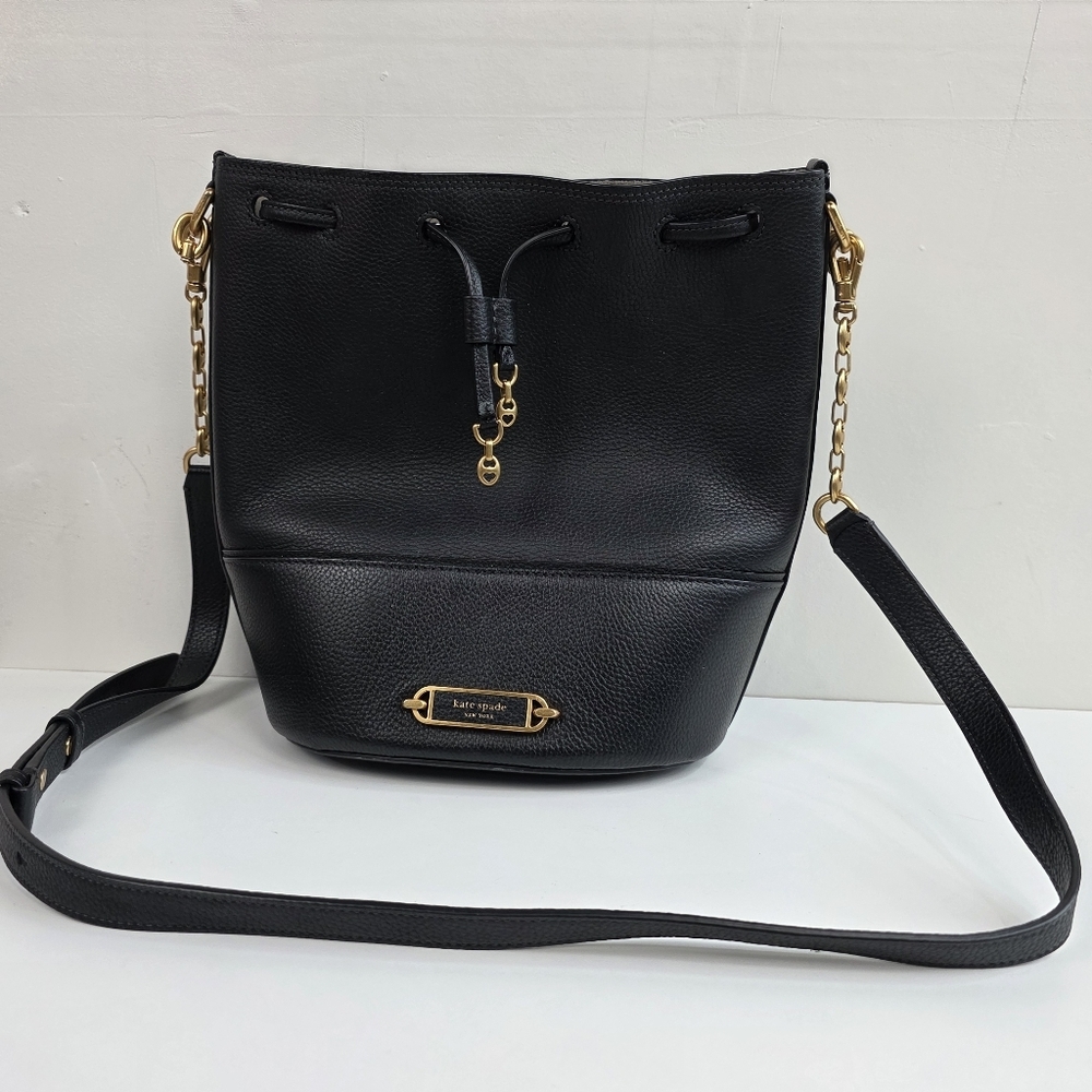 Kate Spade Gramercy Black Pebbled Leather Drawstring Bucket Bag
